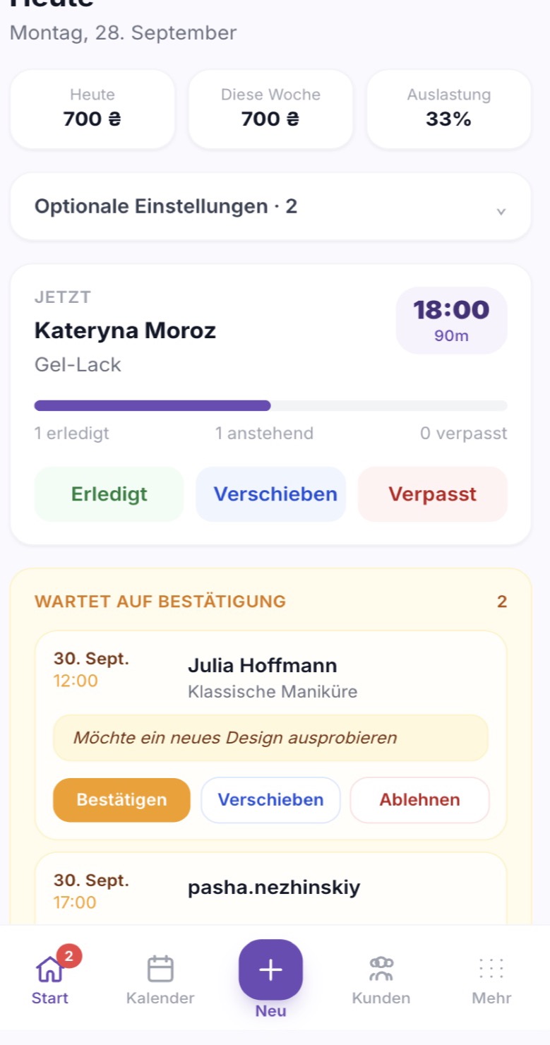 7. Neue Buchung, sofort sichtbar
