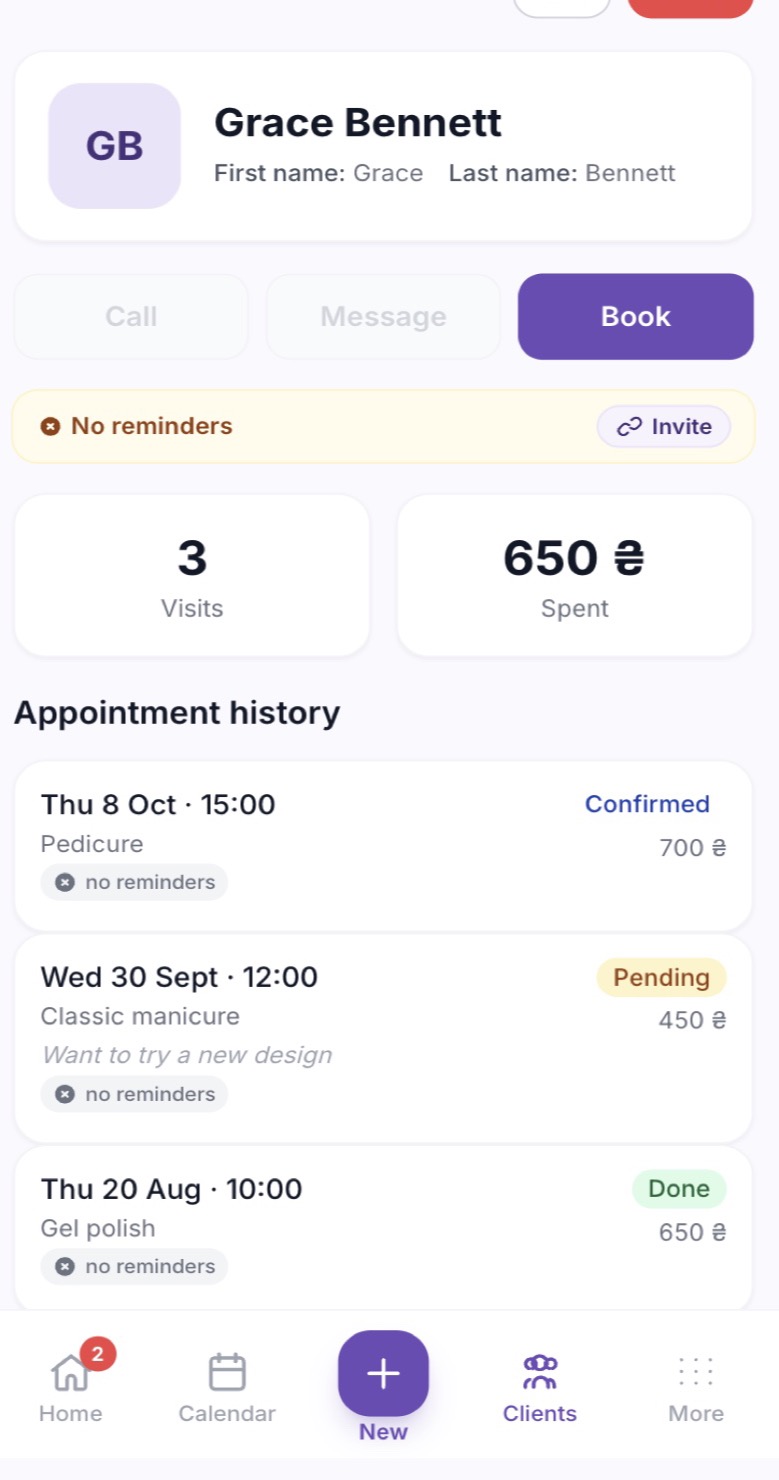 5. A client card with history