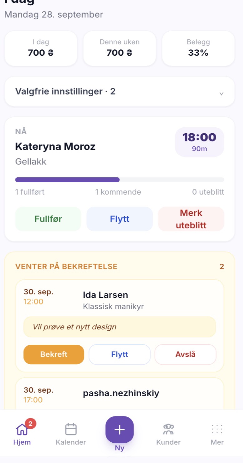 7. Ny booking, synlig med en gang