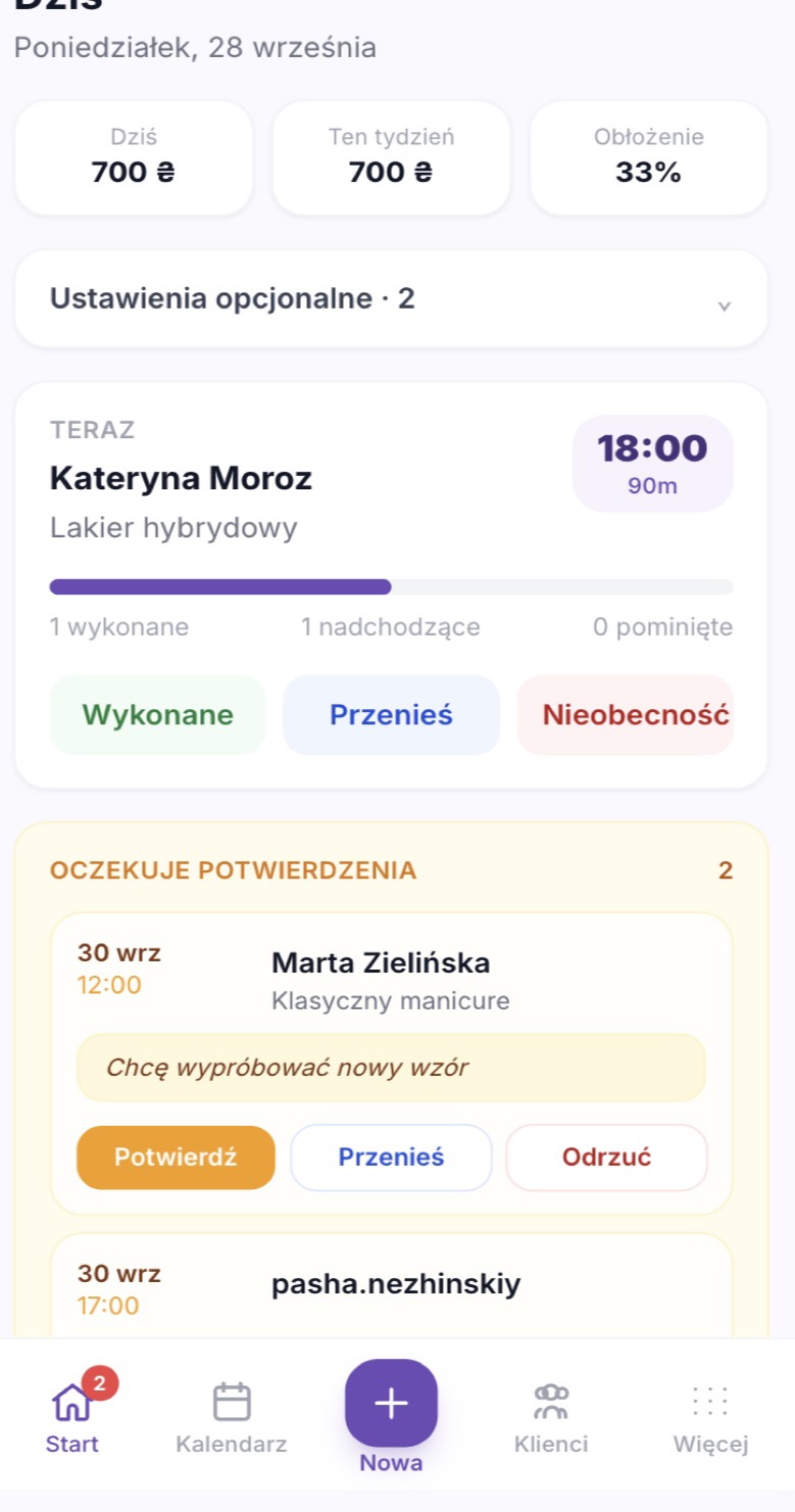 7. Nowa rezerwacja od razu widoczna